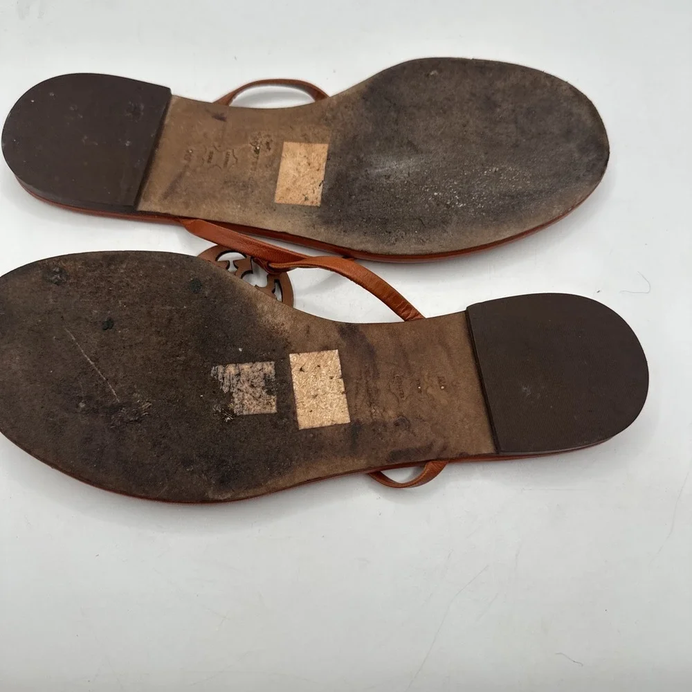 Tory Burch Miller Knotted Bourbon Miele Flat‎ Thong Sandals Vacay Sz 9